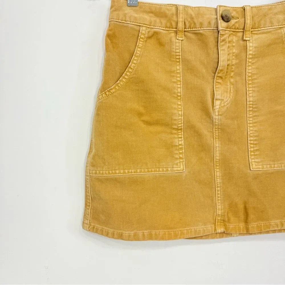 American Eagle Golden Tan Corduroy Patch Pocket Super Stretch Mini Skirt